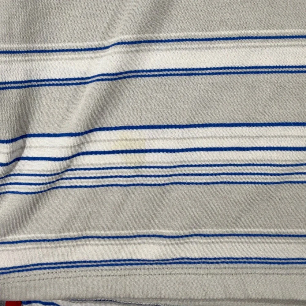 The North Face Mens XL Polo Shirt Grey Blue Striped Short Sleeve Casual Hiking